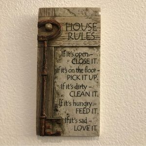 "House Rules" Skeleton Key Rustic Resin Wall Plaque